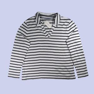 NWT | Charter Club | Women's Striped Johnny-Collar Top Black/White XL